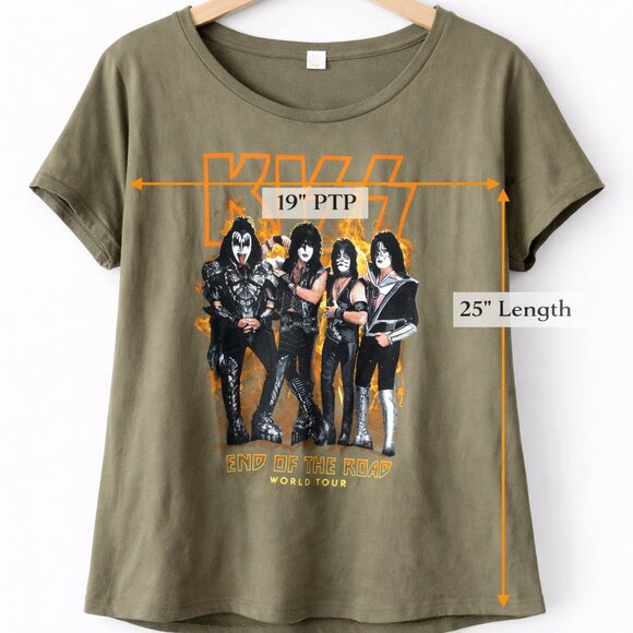 KISS Band T-Shirt Medium End of the Road Tour Graphic Olive Green Rock Tee - Picture 3 of 7